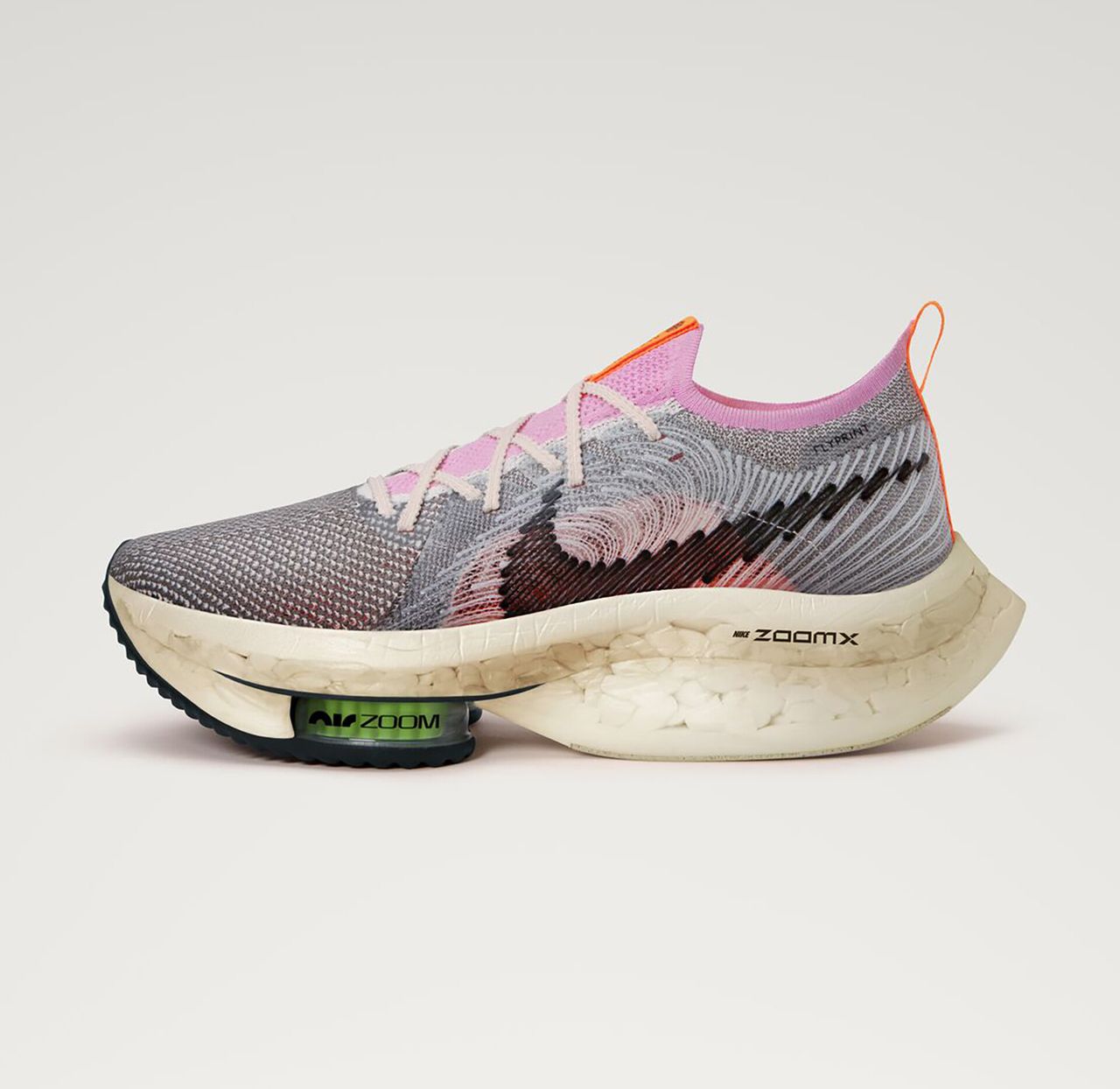 The Nike Air Zoom Alphafly NEXT%, a racing shoe equipped with a carbon-fiber plate which debuted in 2020. (Courtesy Nike)