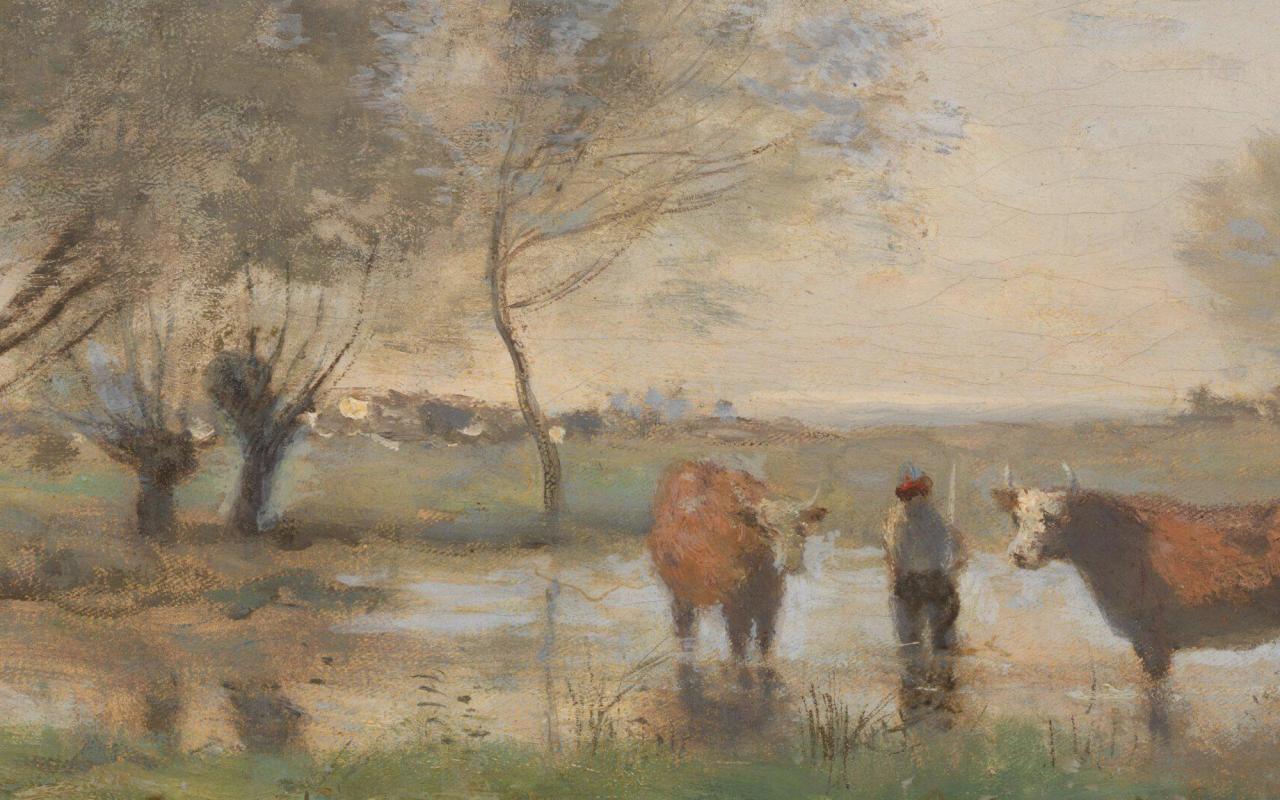 “Cows in a Marshy Landscape” (circa 1860) by Jean-Baptiste Corot. (Courtesy the National Gallery)