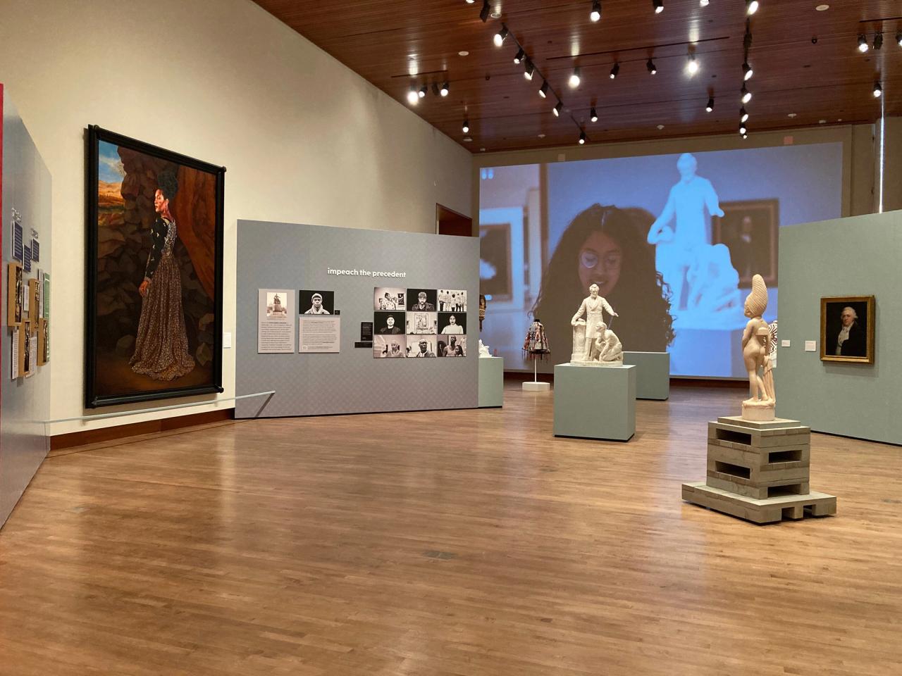 Installation view of Biggers’s “re:mancipation” (2023) exhibition at the Chazen Museum. (Courtesy the Chazen Museum)