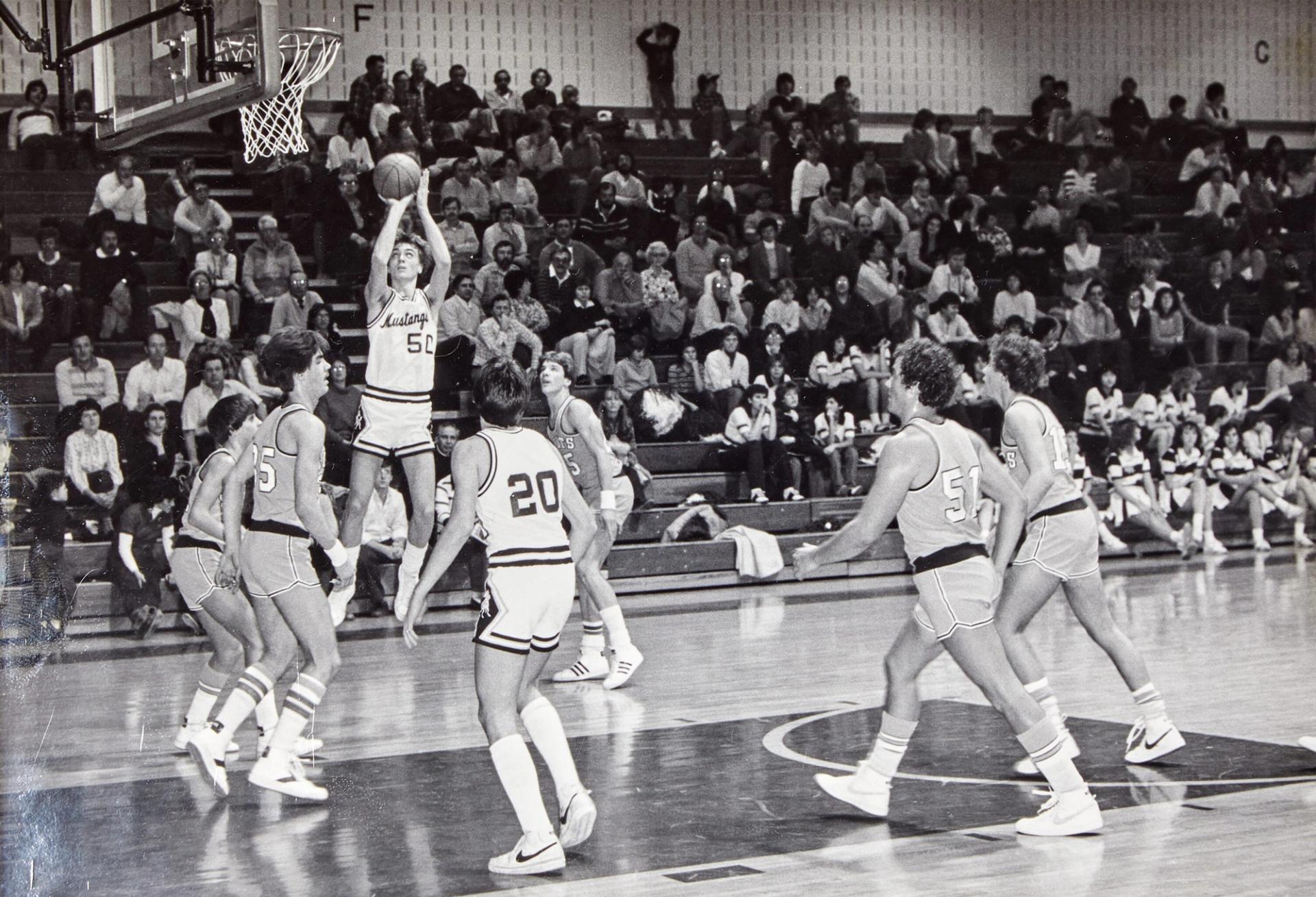 Hoke taking a shot at a high school basketball game in 1985. (Courtesy John Hoke)