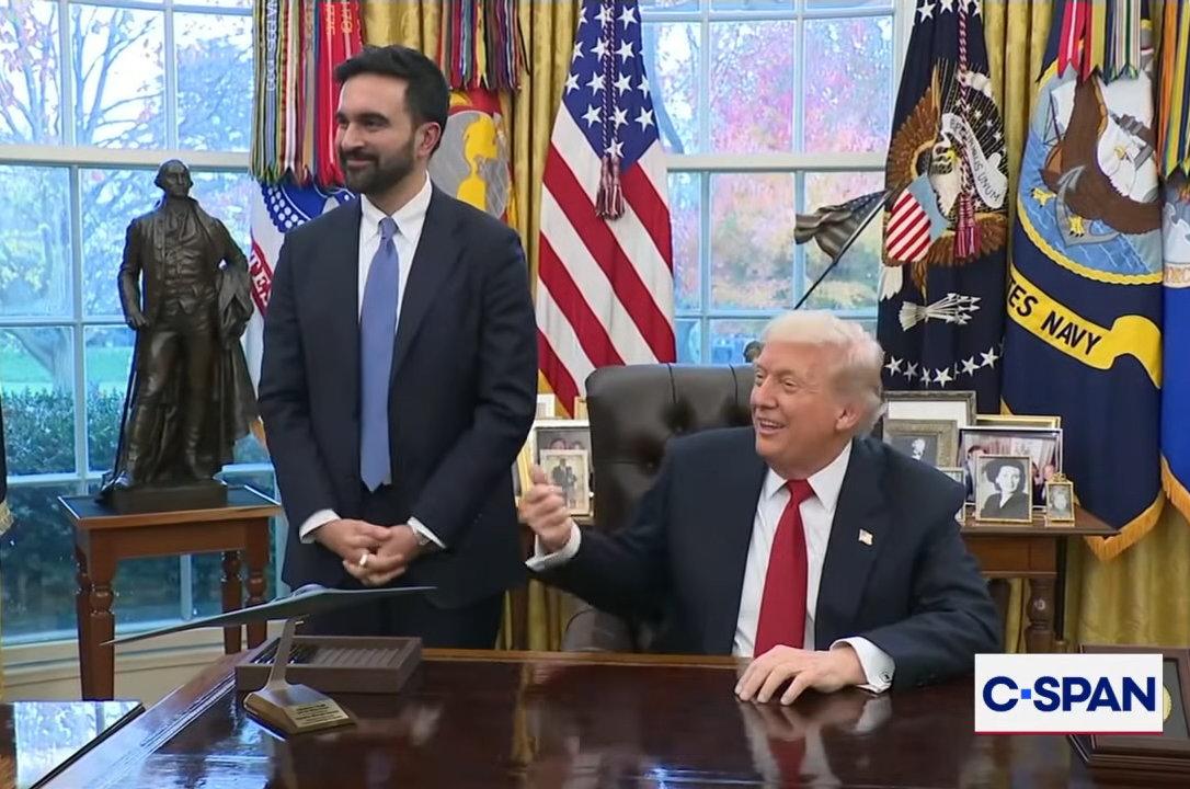 Trump laughs off a question about Mamdani’s previous comments calling him being a fascist.