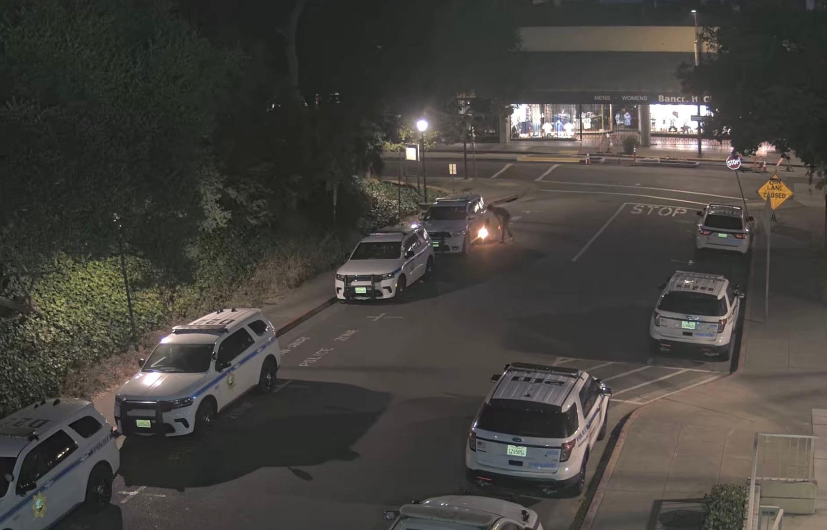 Goonan was captured on video setting a UCPD vehicle on fire with a bag of Molotov cocktails.