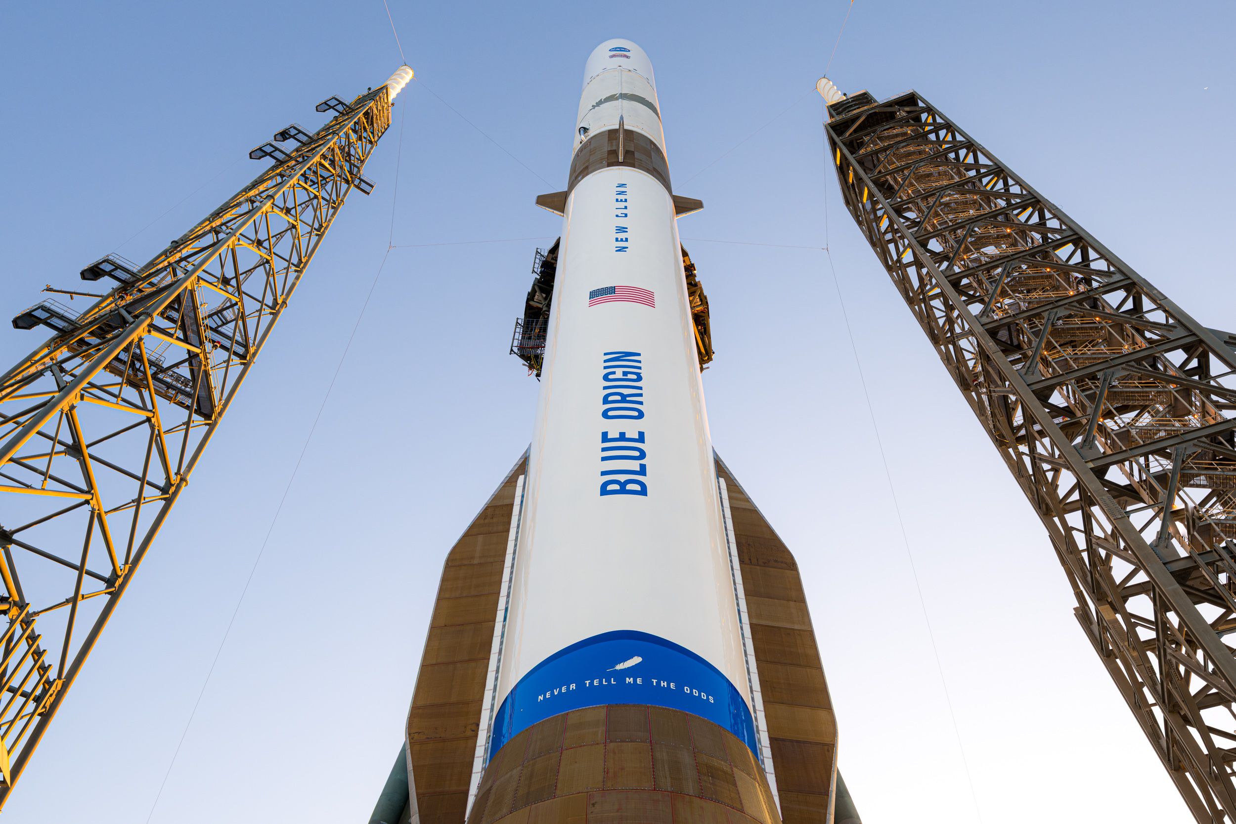 A photo of New Glenn at Launch Complex 36. Shared by Blue Origin.