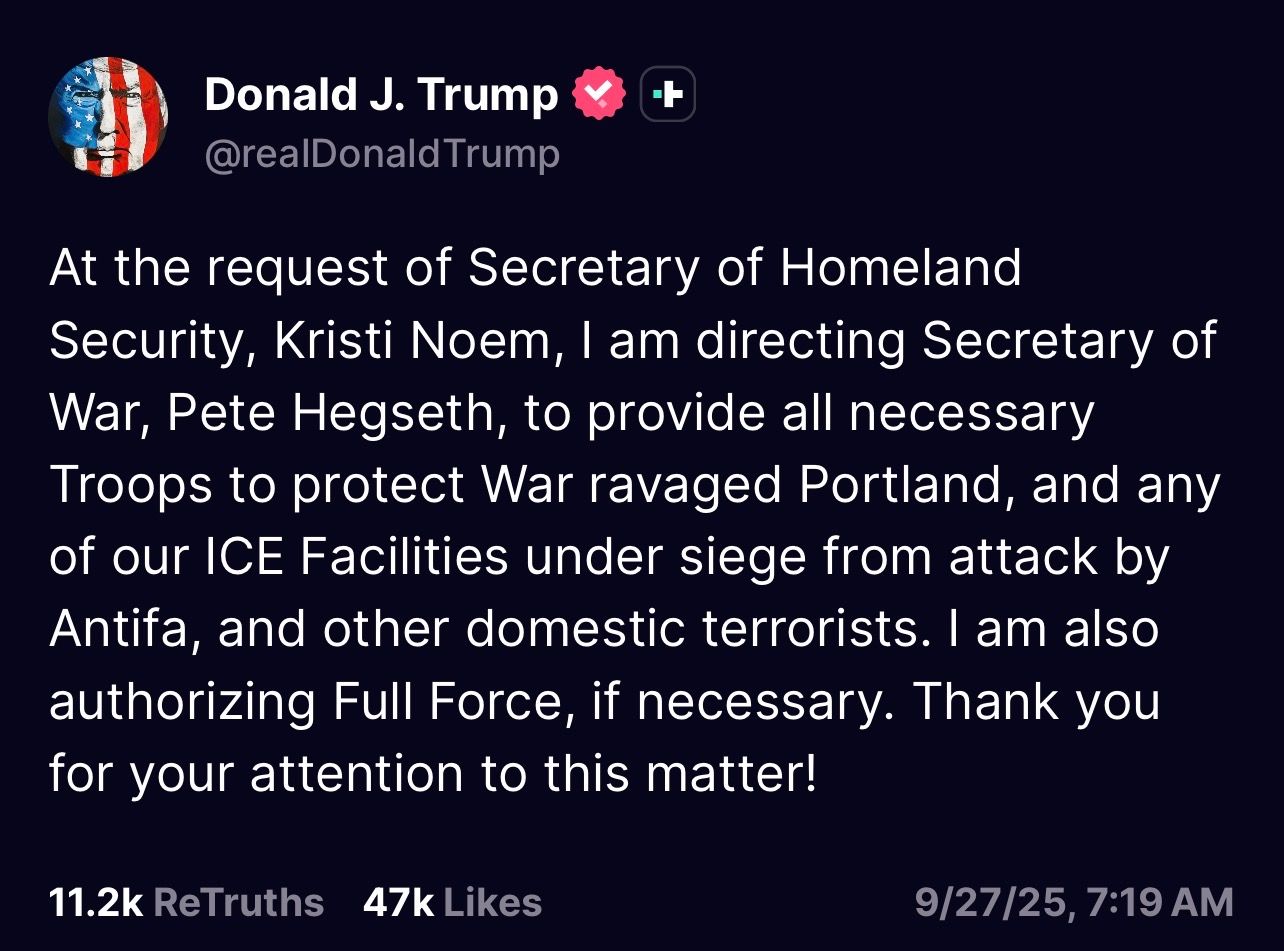 Trump’s post on Truth Social.