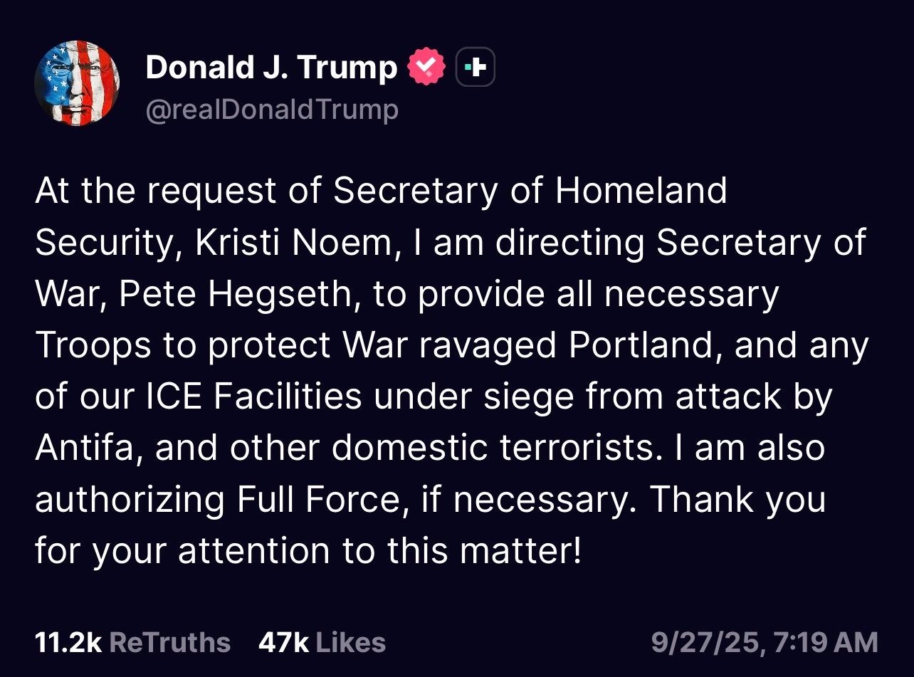 Trump’s post on Truth Social.