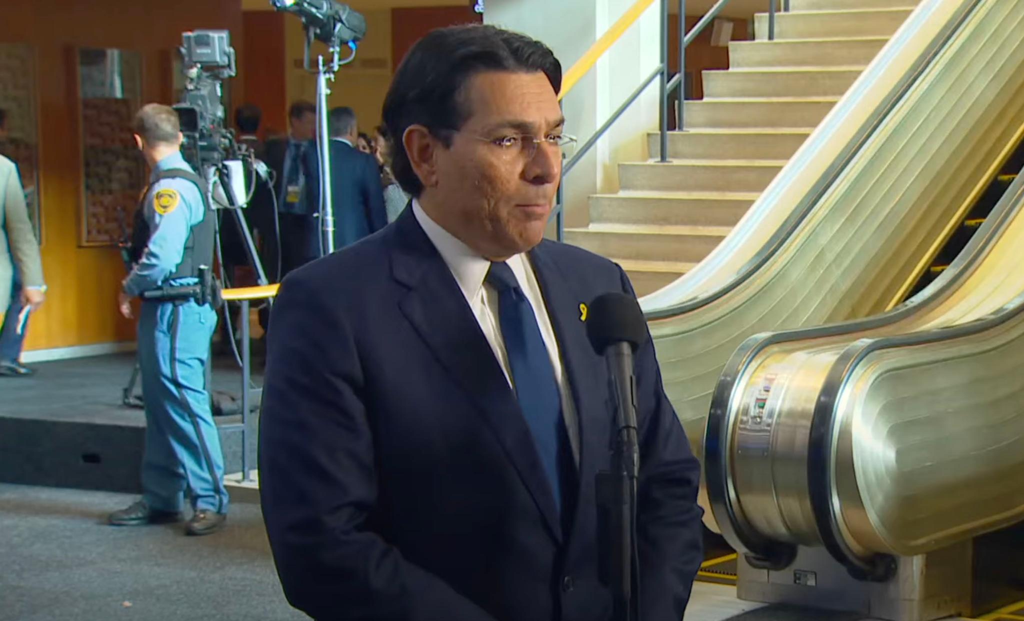 Danny Danon, Permanent Representative of Israel to the United Nations, fields questions from the media.