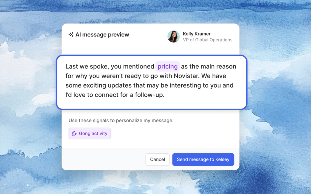 Image of Gong call AI message snippet