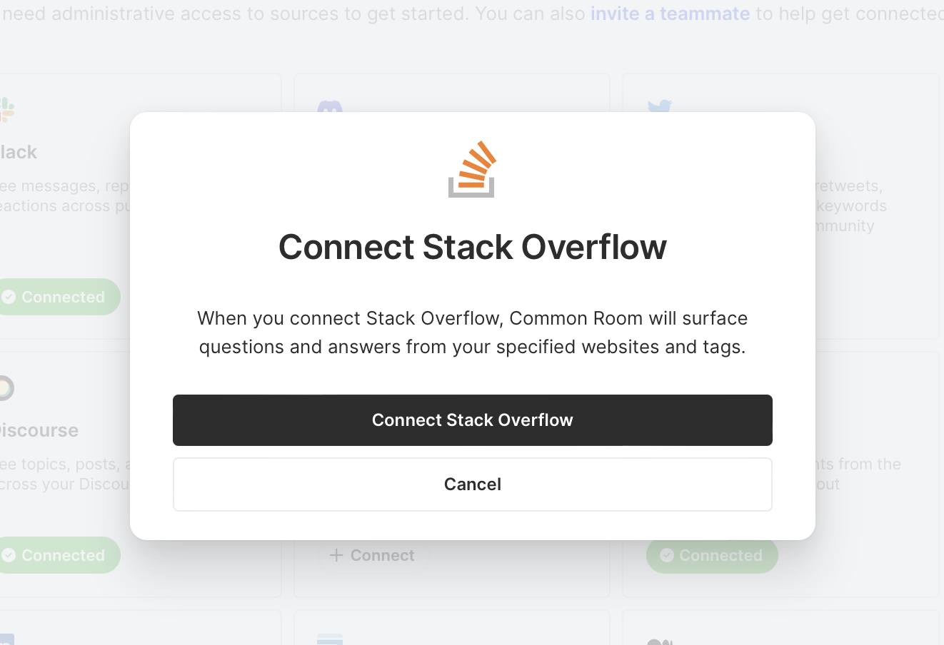 Connect Stack Overflow dialog