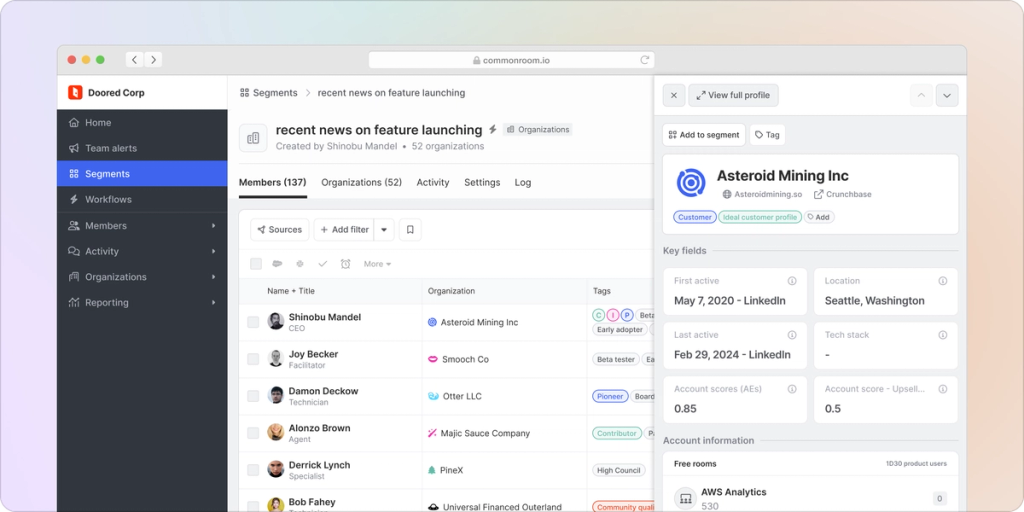 screenshot of job listing segment in Common Room