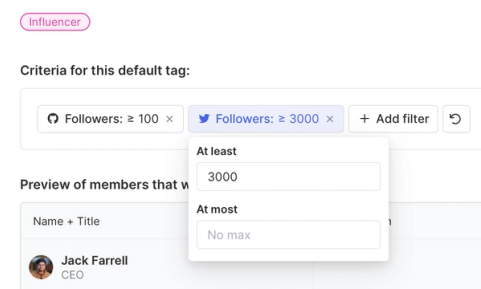 Set Influencer tag criteria