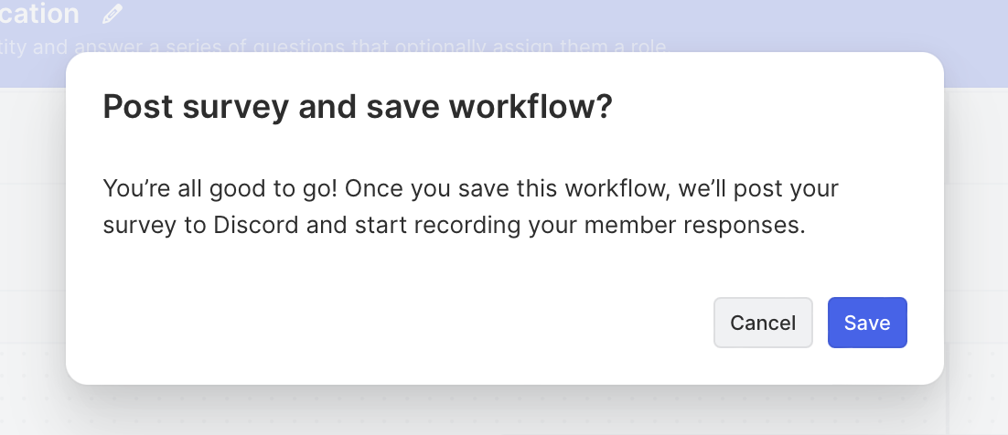 Post survey and save workflow confirmation