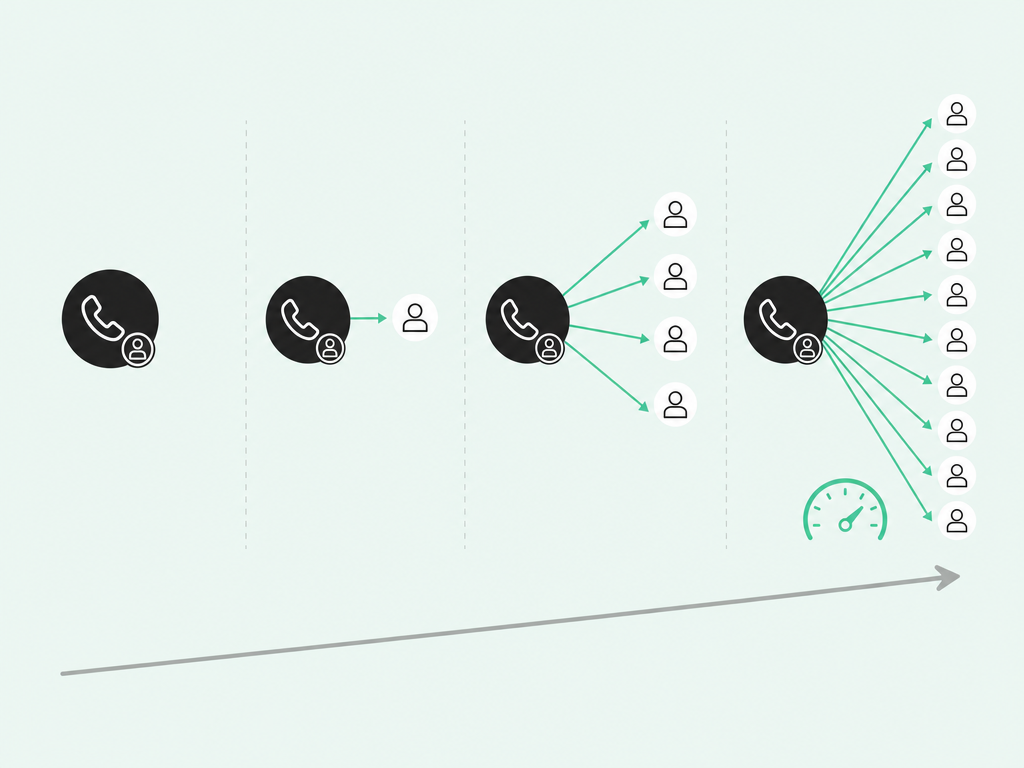 Four dialer modes compared by increasing throughput, from one call at a time to many calls at once