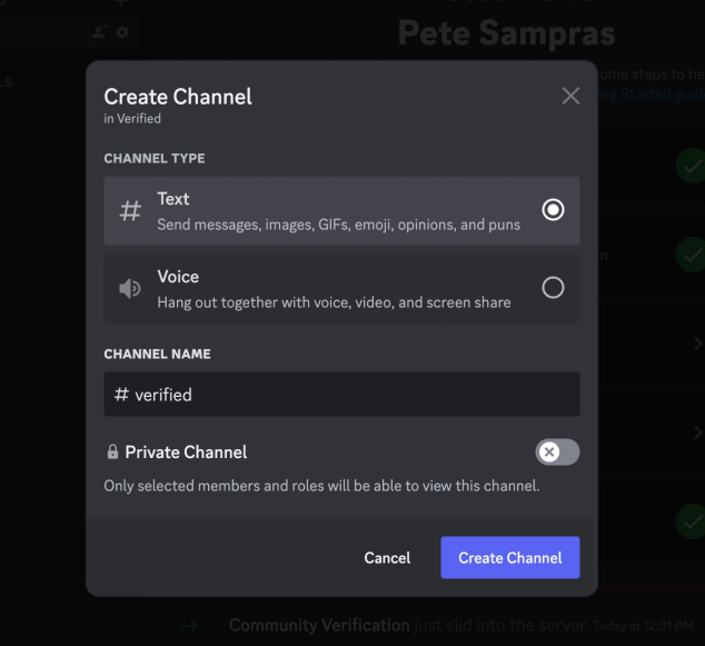 Create a new channel in Discord