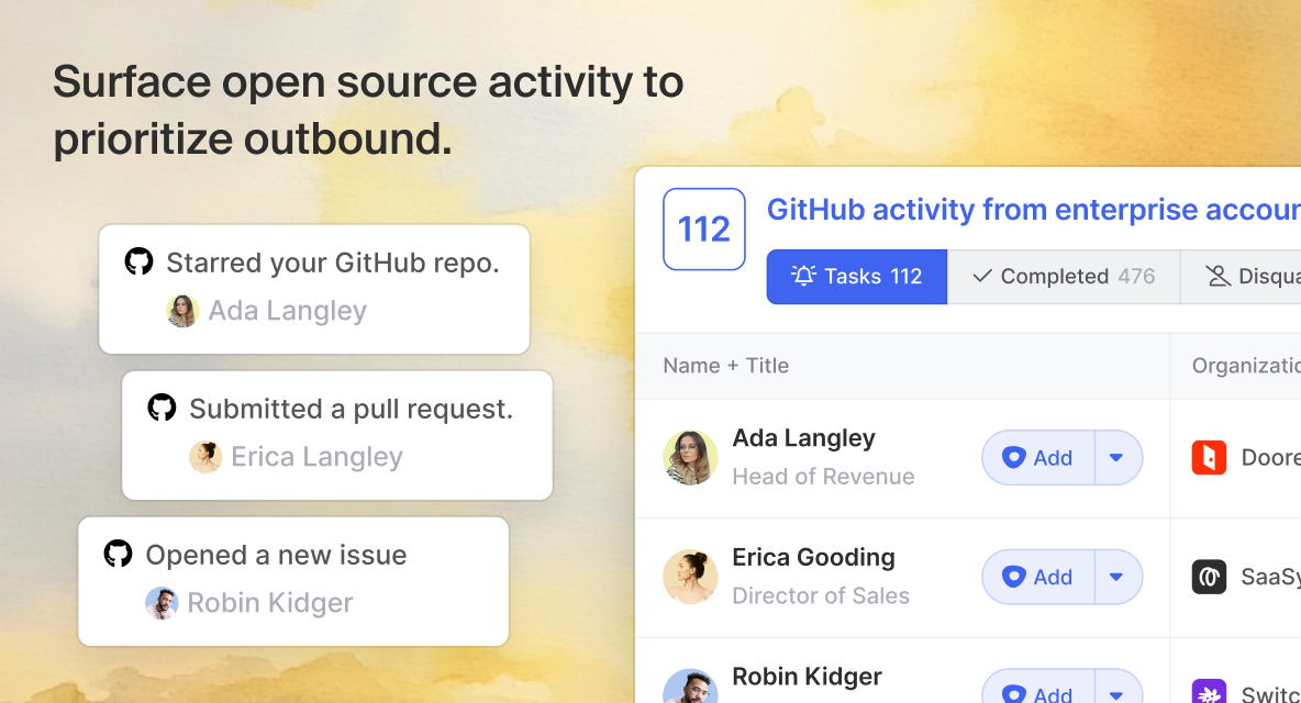 Surface open source activity to prioritize outbound.