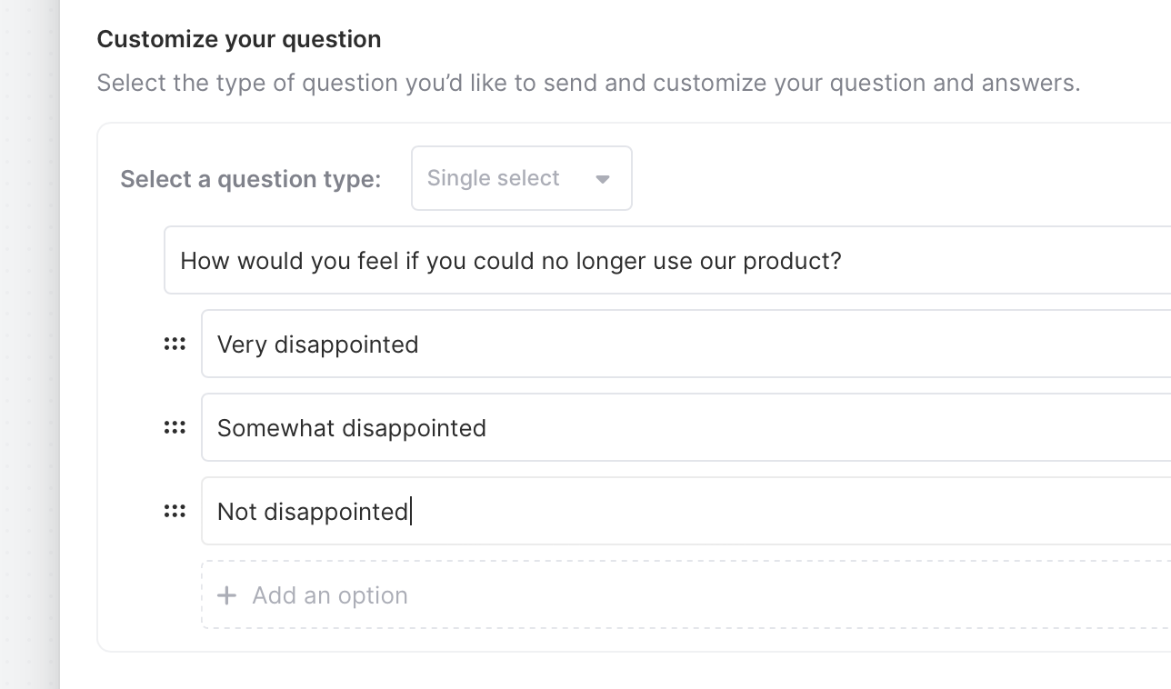Set custom survey questions and answers