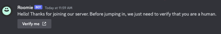 Automated verification message sent to new members