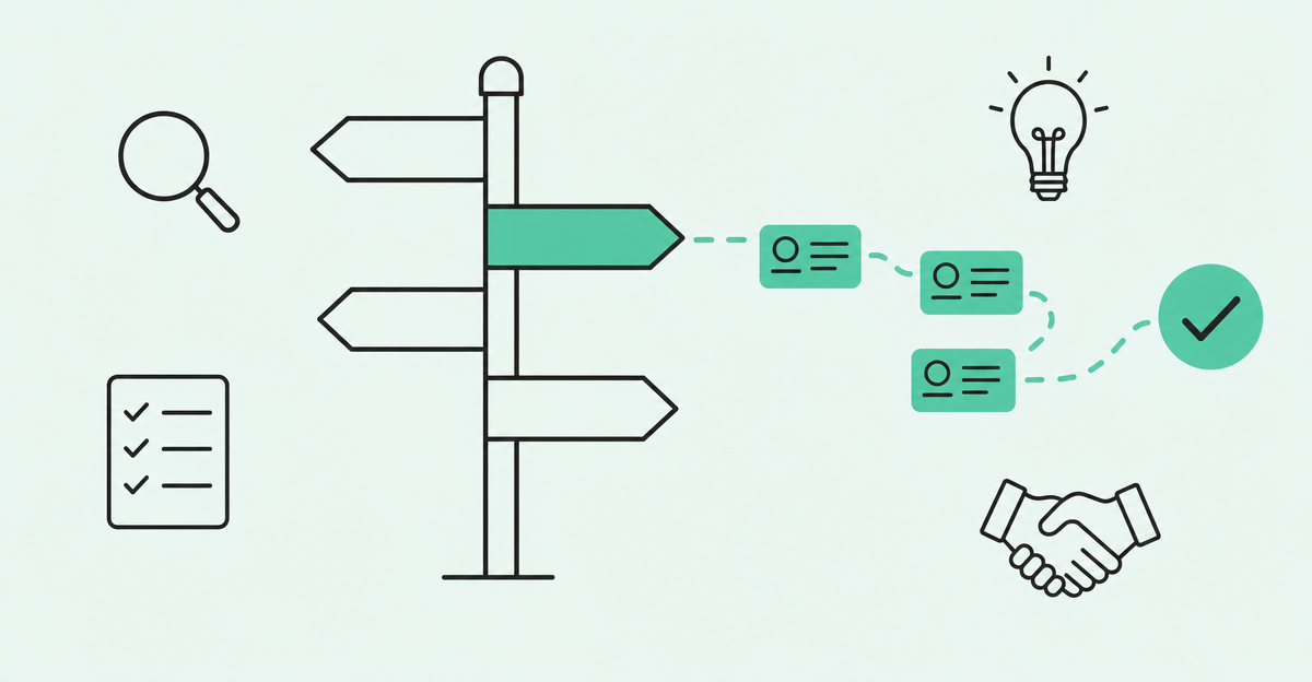 Signpost with one highlighted path leading to a closed deal