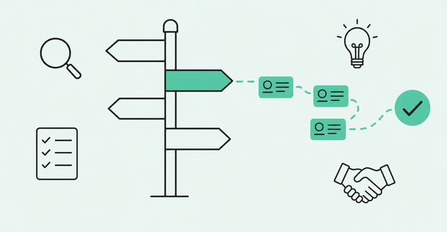 Signpost with one highlighted path leading to a closed deal