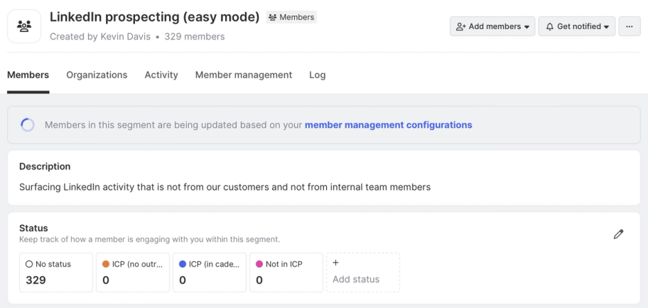 Members importing to a segment