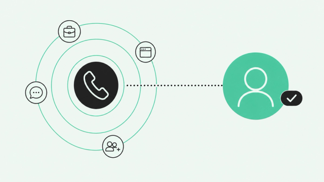 Phone at the center of buying-signal rings connecting to a found prospect