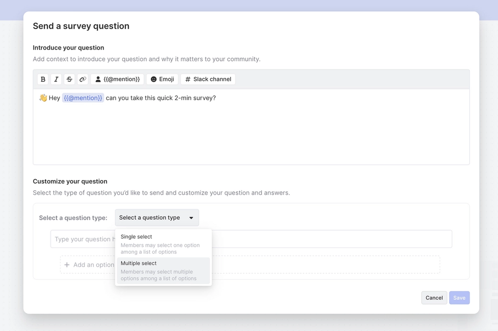 Compose a custom message and survey options