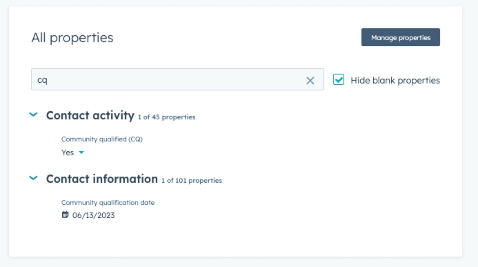 CQ fields on a contact record in HubSpot
