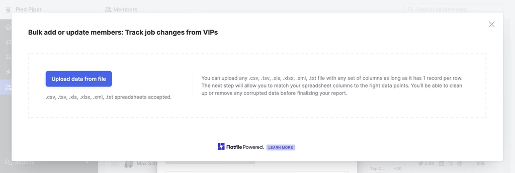 Import new members by uploading spreadsheet