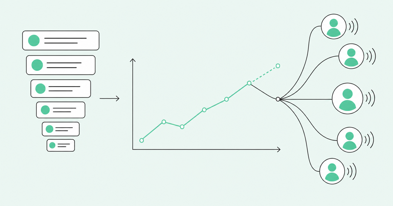 Sales pipeline, forecast, and buyer signal analytics illustration