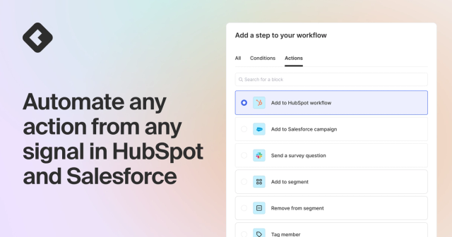 Blog title card with title: "Sync any buying signal to HubSpot or Salesforce"