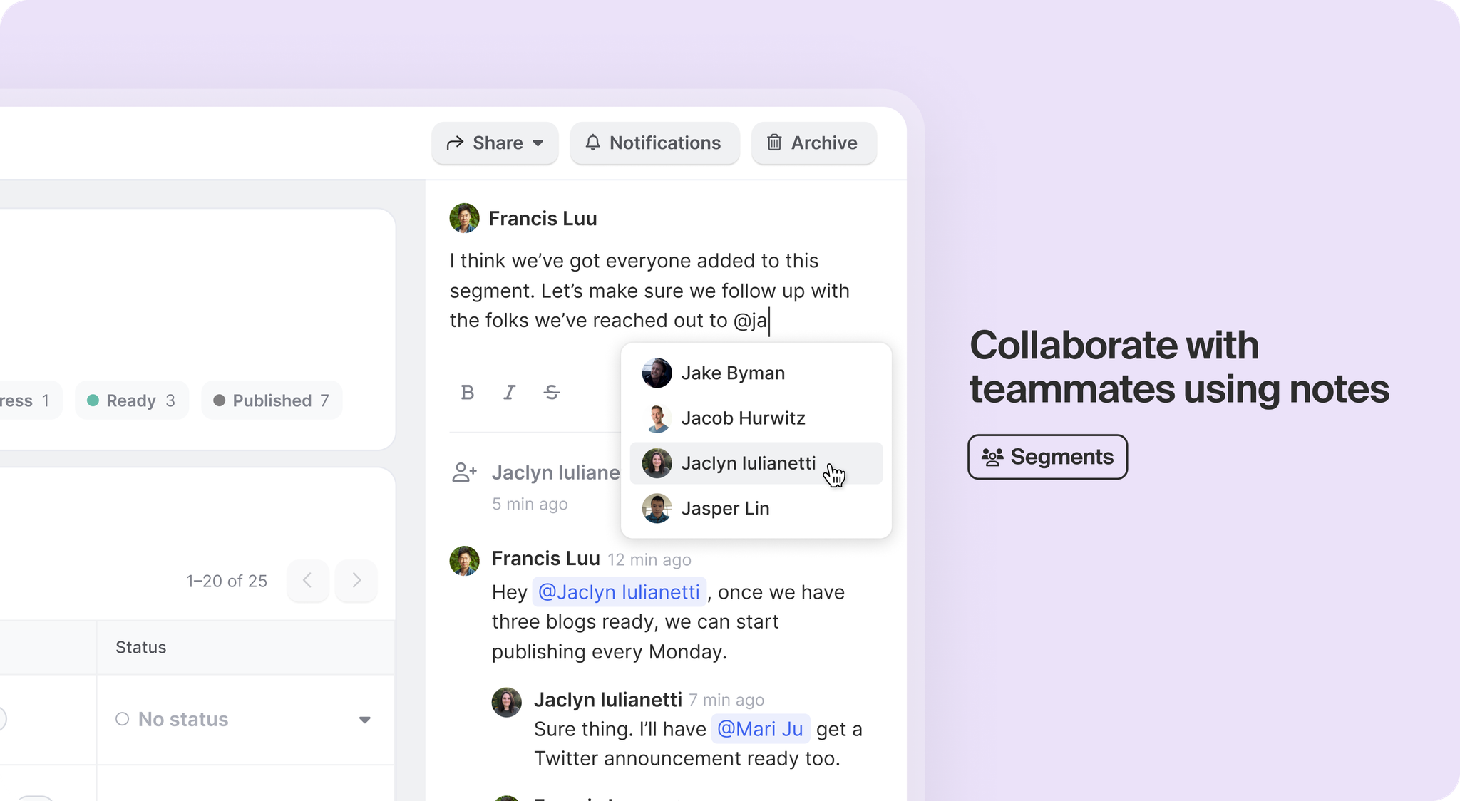 collaborate with teammates using notes