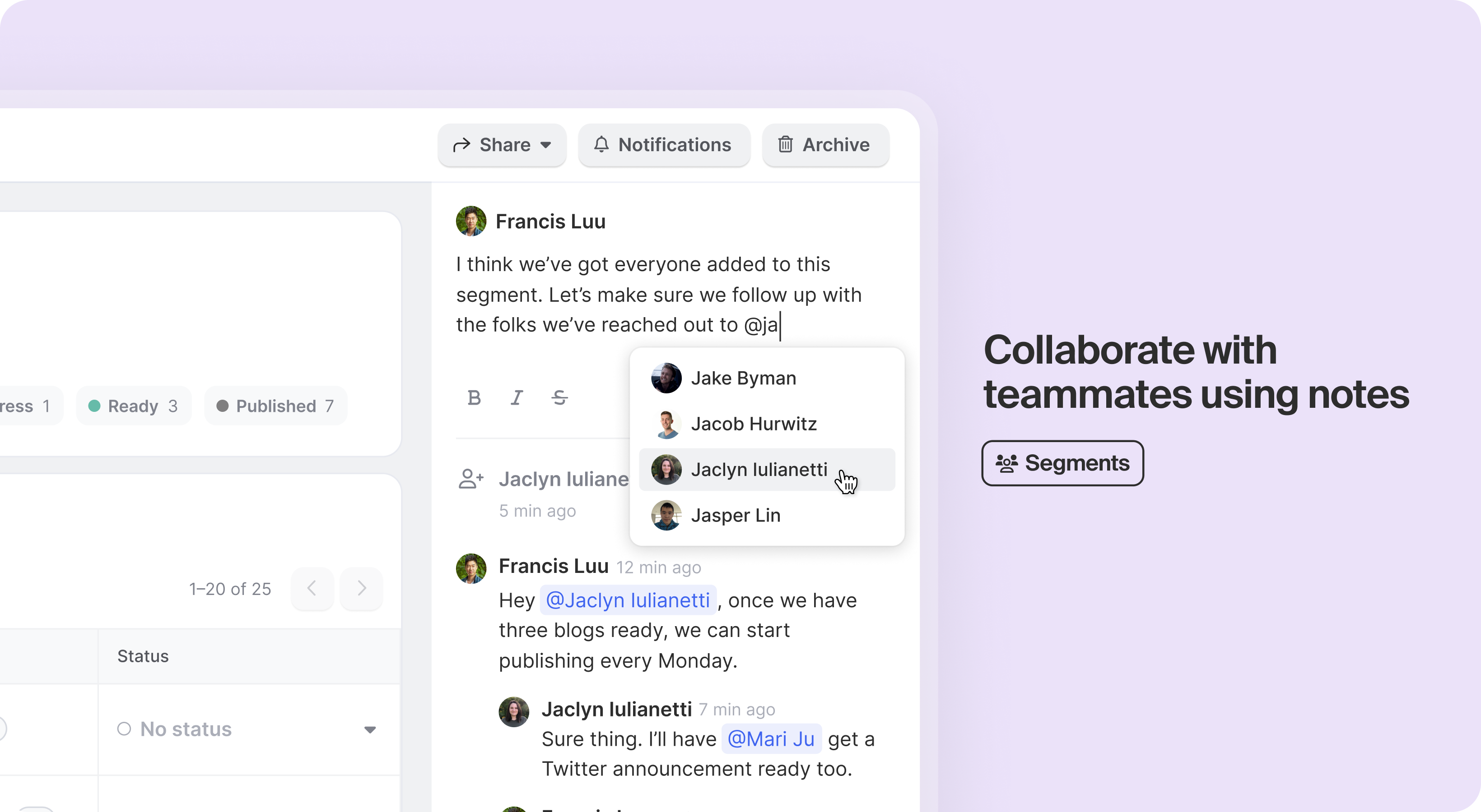 collaborate with teammates using notes