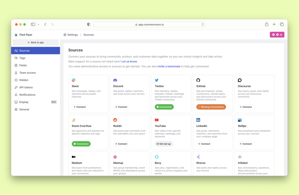 Image of Sources menu in Common Room