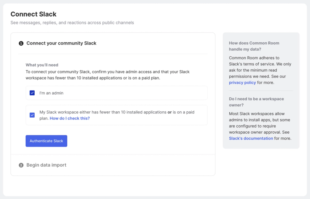 Authenticate Slack before data import