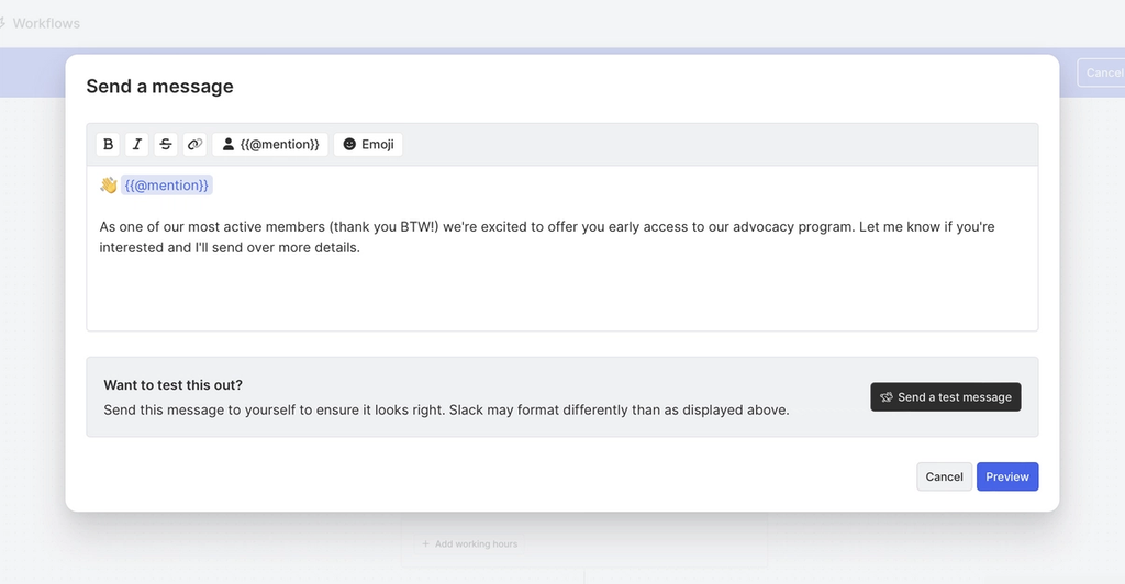 Send a direct Slack message to a contact