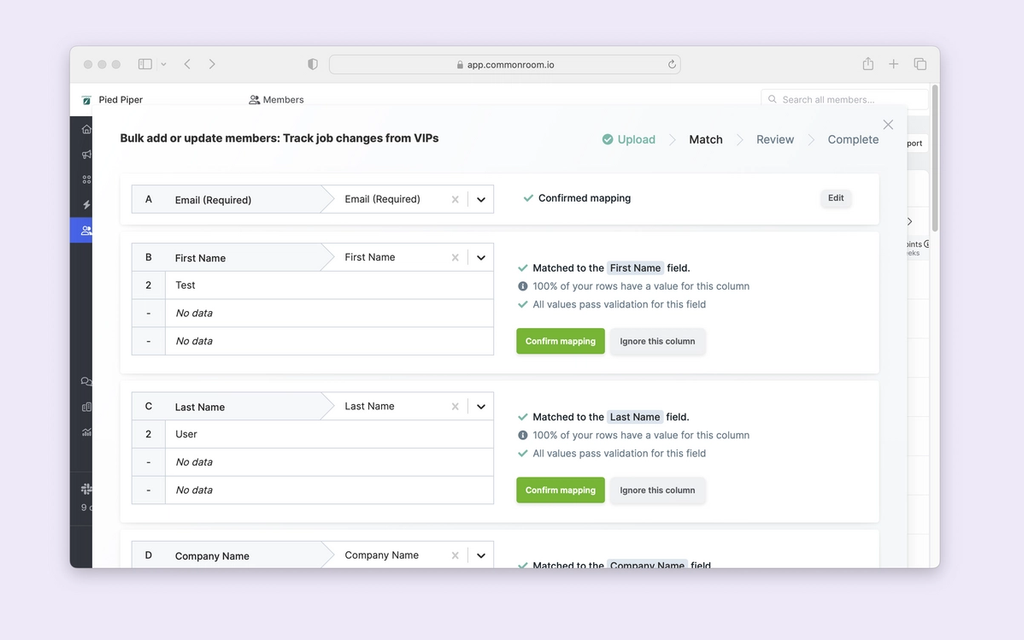 Confirm mappings and import your list of customers