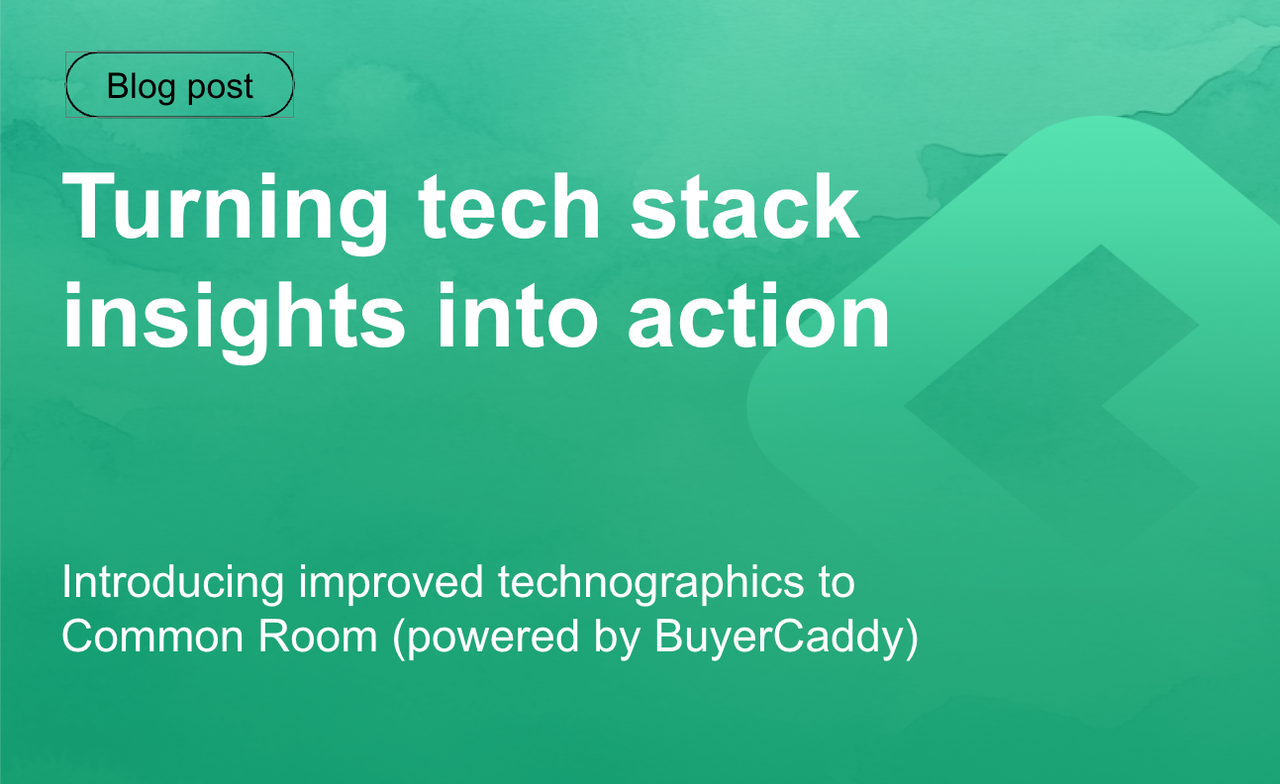 Blog title card with title: "Turning tech insights into action: introducing improved technographics to Common Room (powered by BuyerCaddy)
