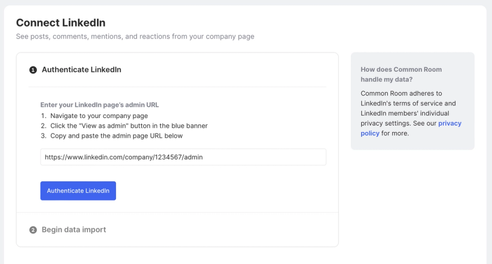 Authenticate LinkedIn to pull data into Common Room