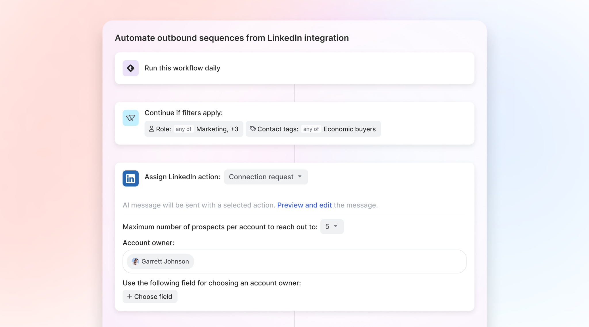 Image of LinkedIn action workflow