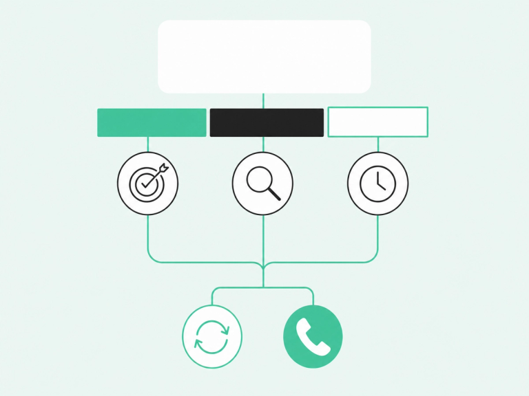 A lead score split into fit, intent, and timing, branching into a nurture track or a rep call