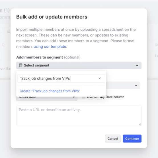 Bulk add contacts to a new segment