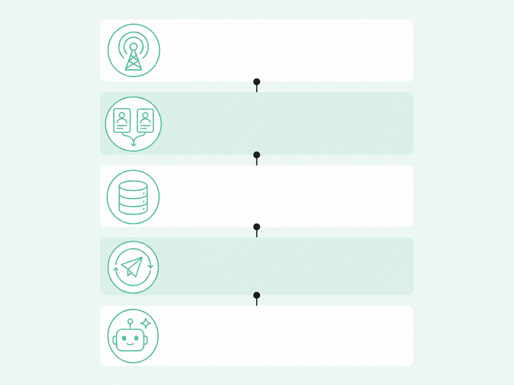 The five layers of an outbound prospecting stack, from buyer signals through enrichment, contact data, sequencing, and AI agents