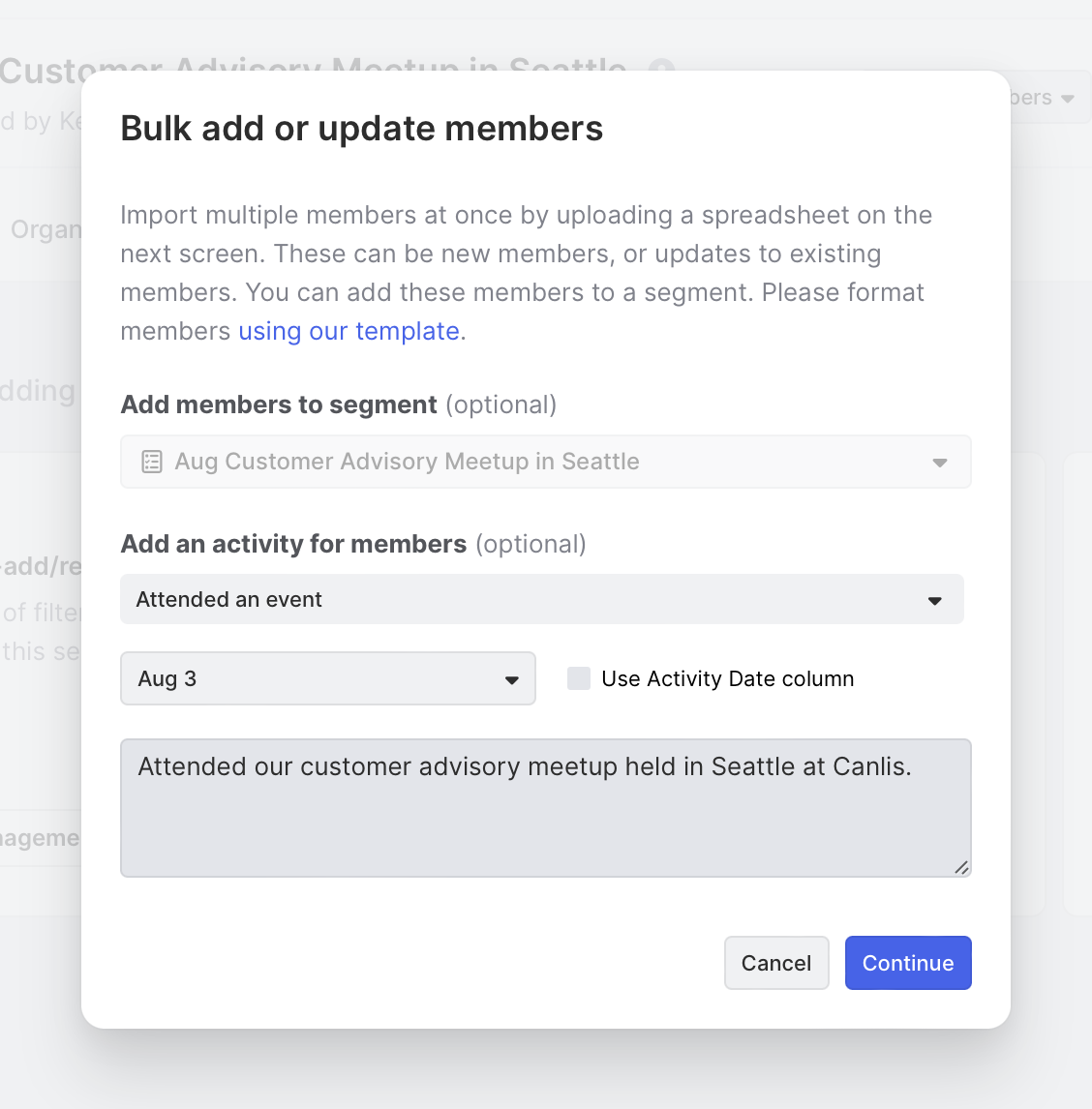 Bulk add members with event activity