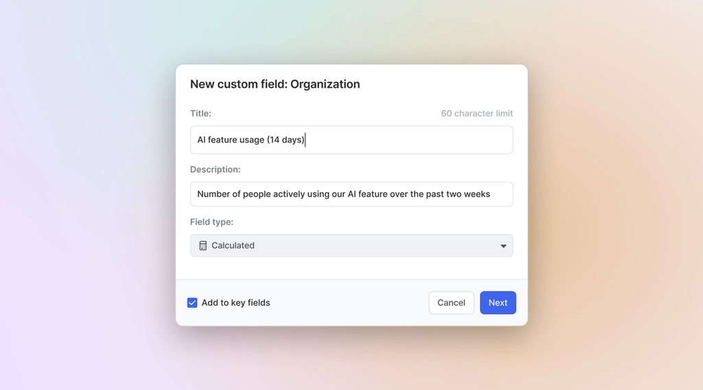 Calculated field type dropdown