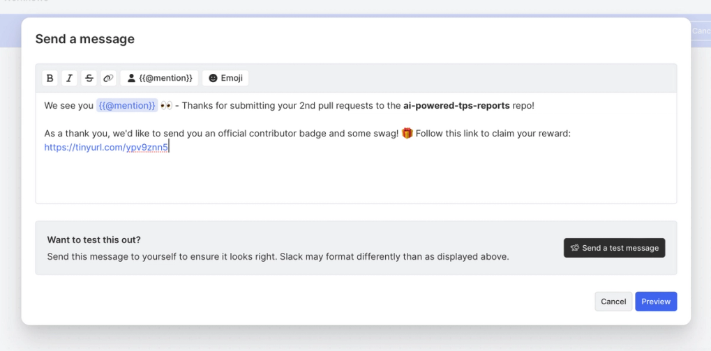 Draft and test automated Slack messages