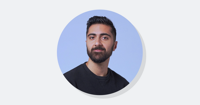 Photograph of Shahed Khan, co-founder at Loom, on a blue background