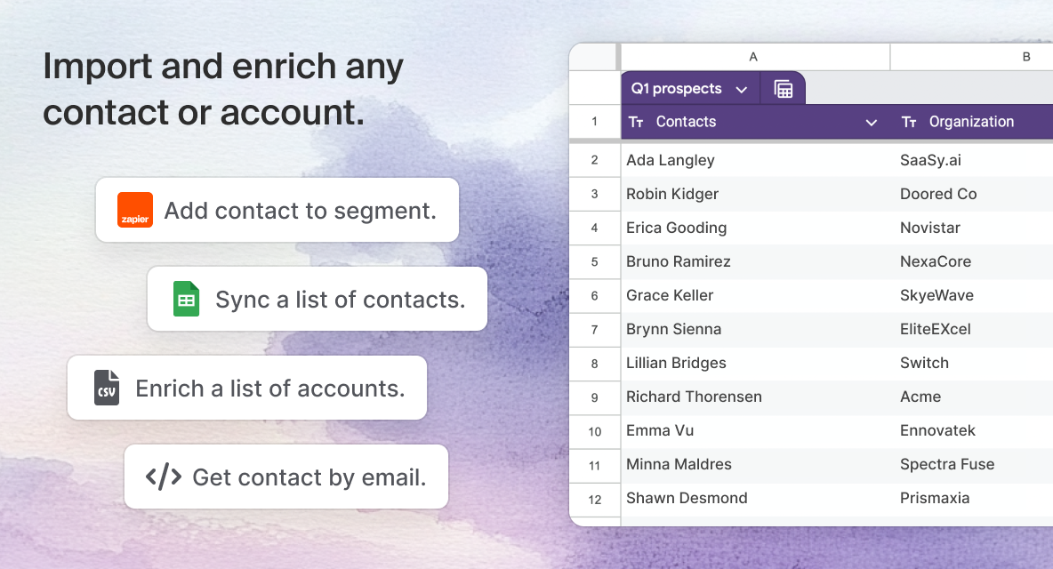 Import and enrich any contact or account.