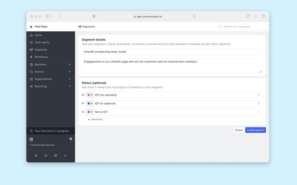 Create a new segment and add statuses