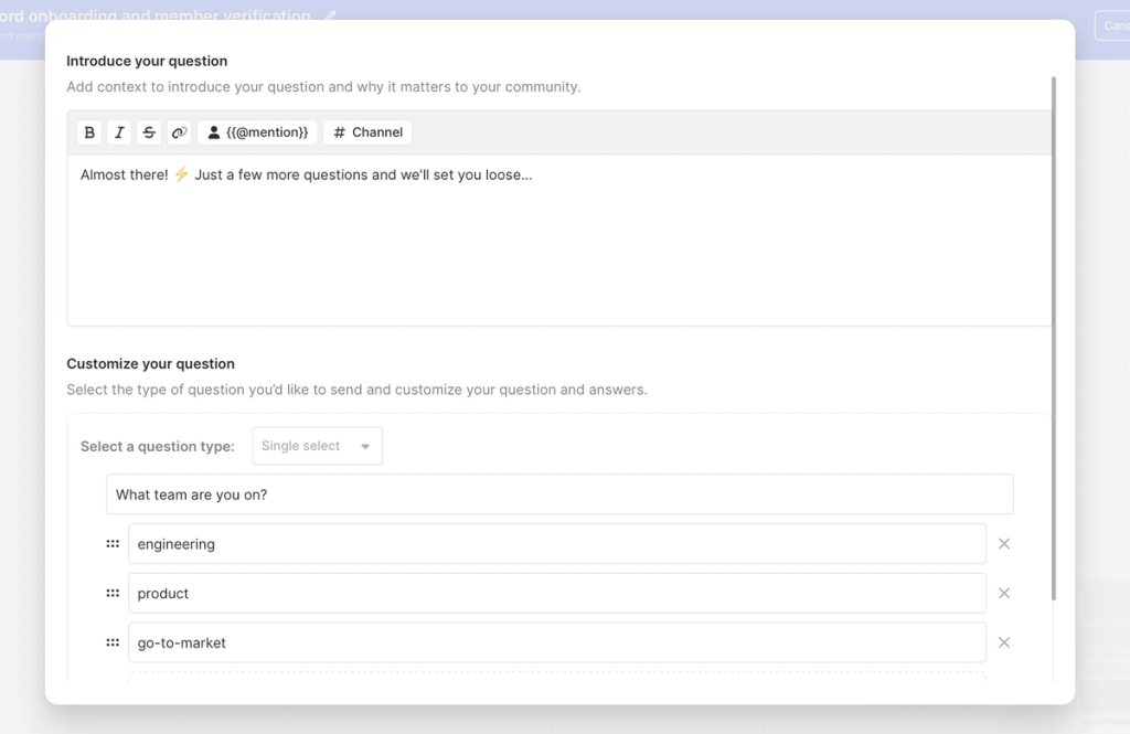 Build an onboarding questionnaire