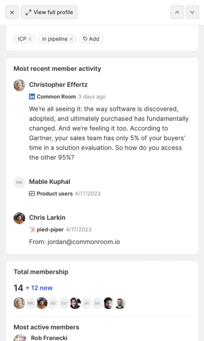 Preview account activity to reach out to members with context