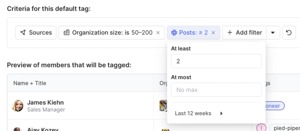 Apply filters to member tags